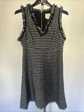 Kate Spade Black & White Houndstooth Tweed Sleeveless Dress size 10
